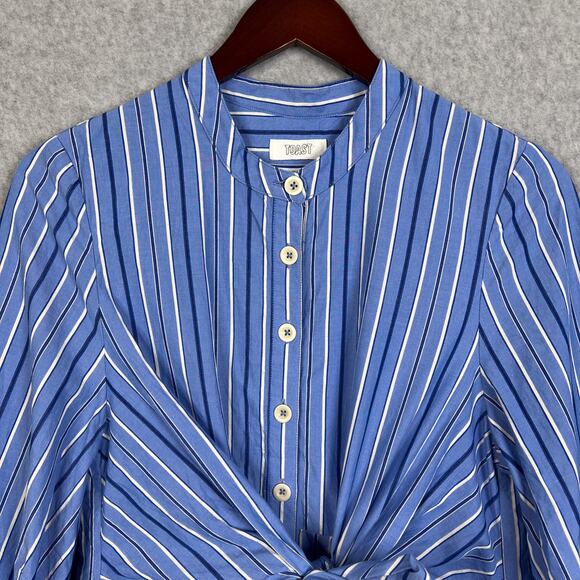 TOAST Sodalite Blue Stripe Poplin Wrap Front Shirt Size 8 - Picture 3 of 13